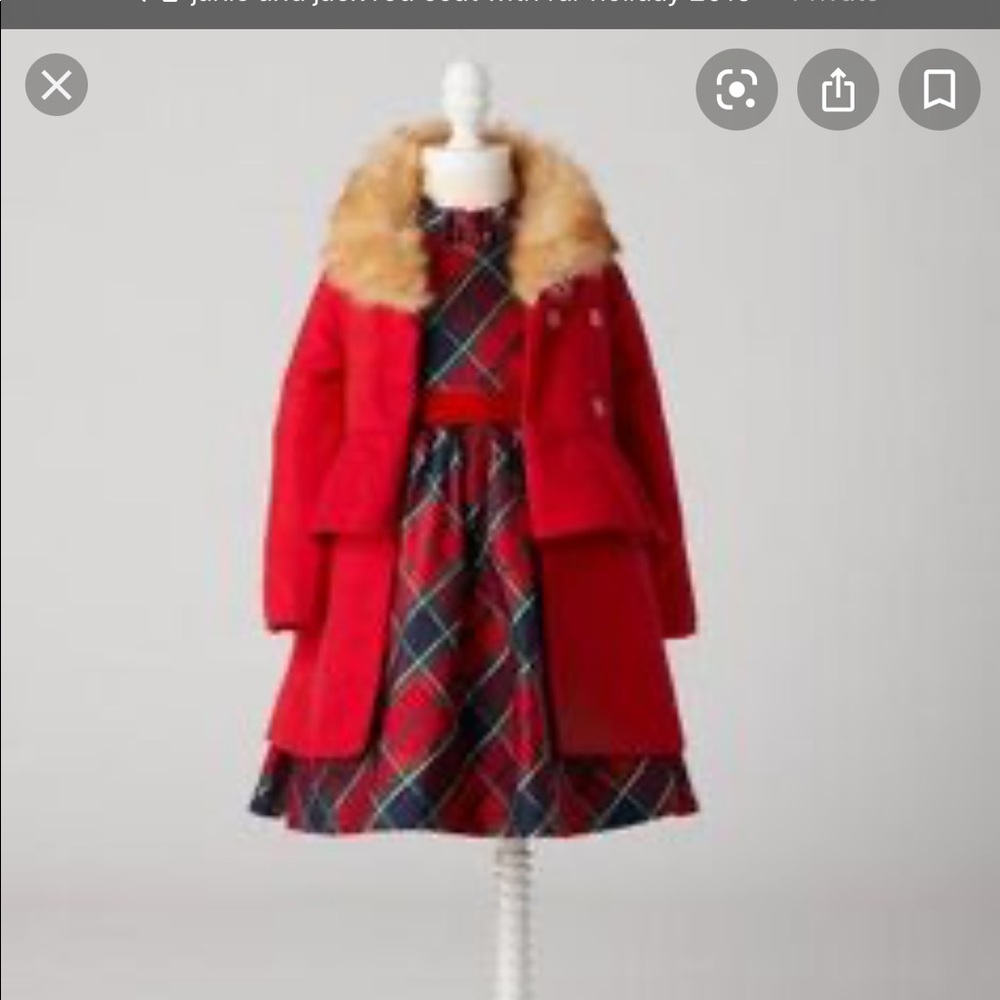 Girls' Red Wool Coat with Faux Fur Collar